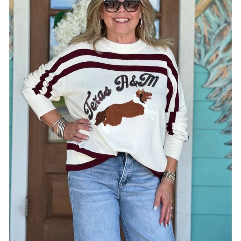 QUEEN OF SPARKLES Maroon and White Texas A&M Dog Sweater